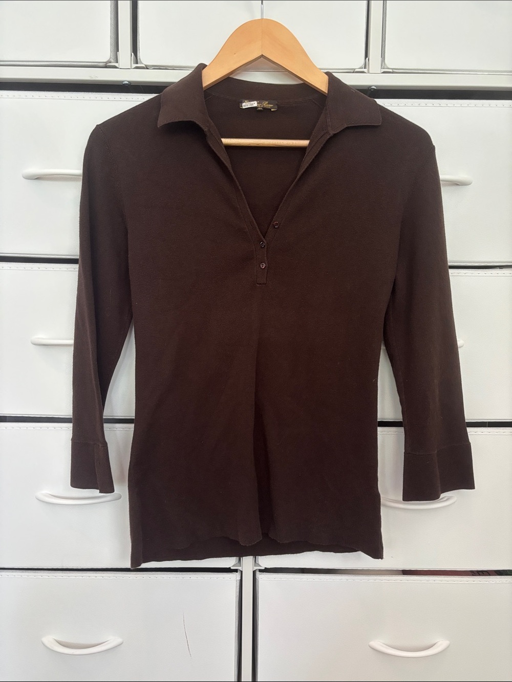 Loro Piana Espresso Cotton Collared Knit Top